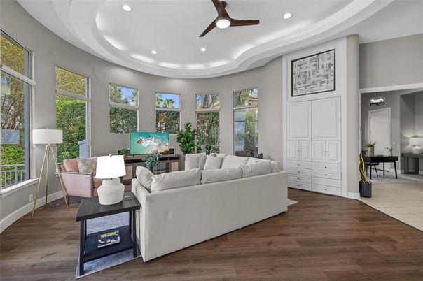 Interior, Living room, Recessed Lighting, Wood Texture Flooring