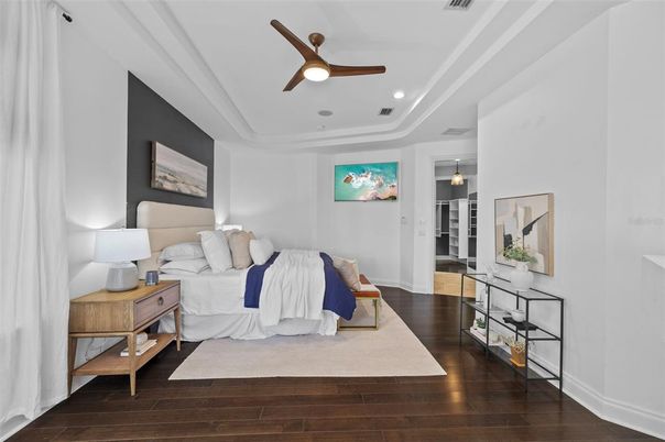 Bedroom, Interior, Recessed Lighting, Wood Texture Flooring
