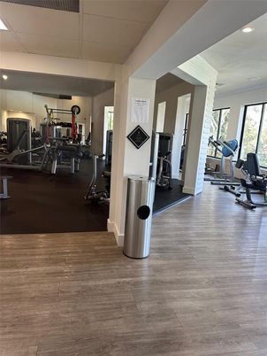 Fitness Equipment, Gym, Interior, Recessed Lighting, Wood Texture Flooring