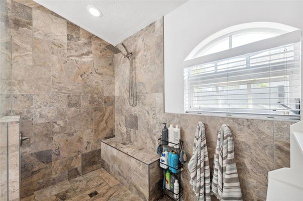 Bathroom, Interior, Recessed Lighting, Stone Walls