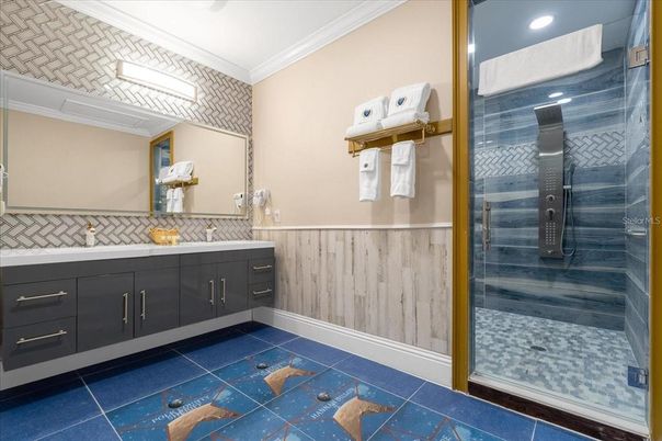 Bathroom, Glass Shower, Interior, Recessed Lighting