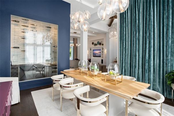 Dining room, Interior, Pendant Lights, Wood Texture Flooring