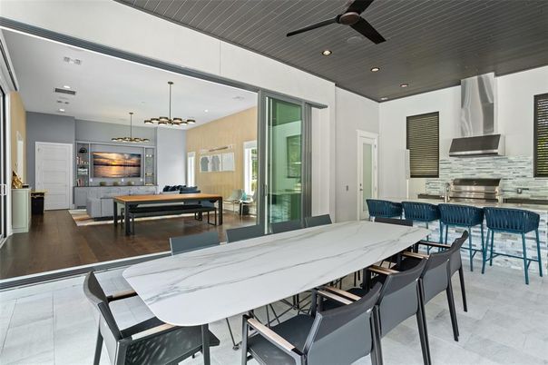 Billiard Table, Dining room, Game Room, Interior, Pendant Lights, Recessed Lighting, Wood Texture Flooring