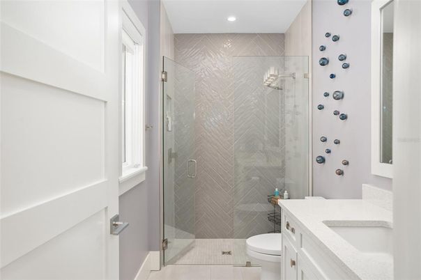 Bathroom, Glass Shower, Interior, Recessed Lighting