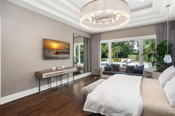 Bedroom, Interior, Pendant Lights, Wood Texture Flooring