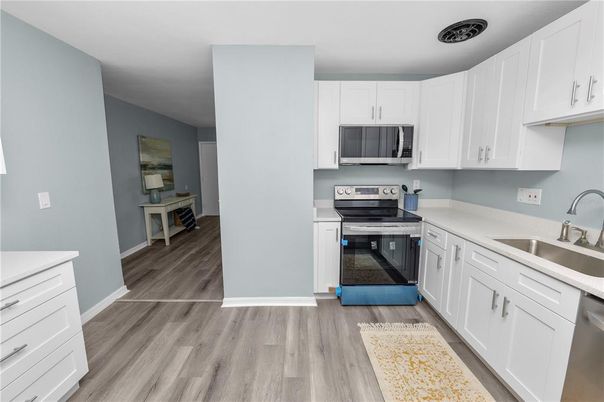 Interior, Kitchen, Stainless Steel Appliances, Wood Texture Flooring