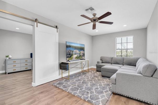 Interior, Living room, Recessed Lighting, Wood Texture Flooring