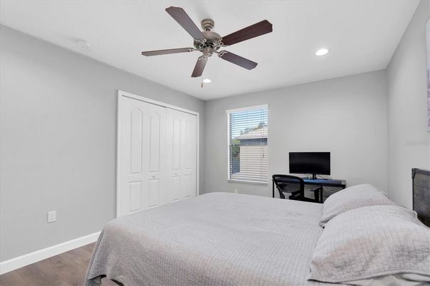 Bedroom, Home Office, Interior, Recessed Lighting, Wood Texture Flooring