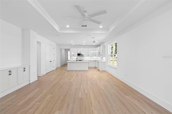 Interior, Kitchen, Pendant Lights, Recessed Lighting, Wood Texture Flooring