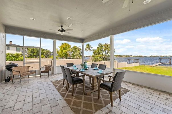 Dining room, Interior, Recessed Lighting, Sun Room, Water