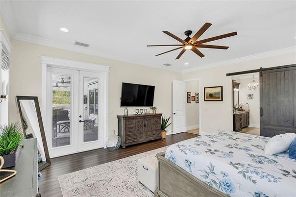 Bedroom, Interior, Recessed Lighting, Wood Texture Flooring