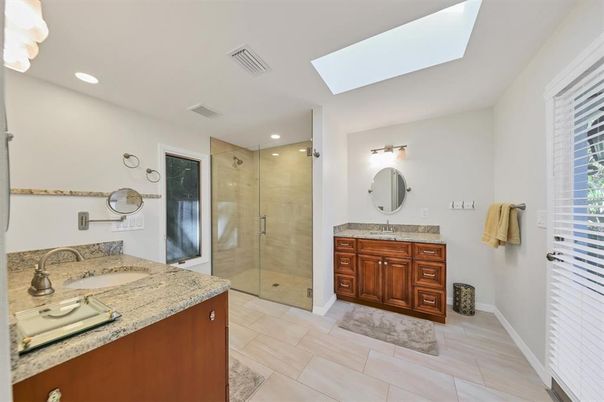 Bathroom, Dual Sink Vanities, Glass Shower, Interior, Recessed Lighting