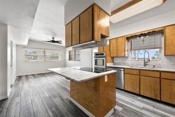 Interior, Kitchen, Stainless Steel Appliances, Wood Texture Flooring