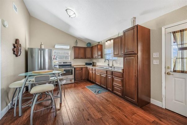 Interior, Kitchen, Stainless Steel Appliances, Wood Texture Flooring