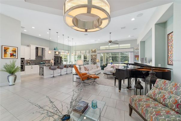 Interior, Kitchen, Living room, Pendant Lights, Piano, Recessed Lighting