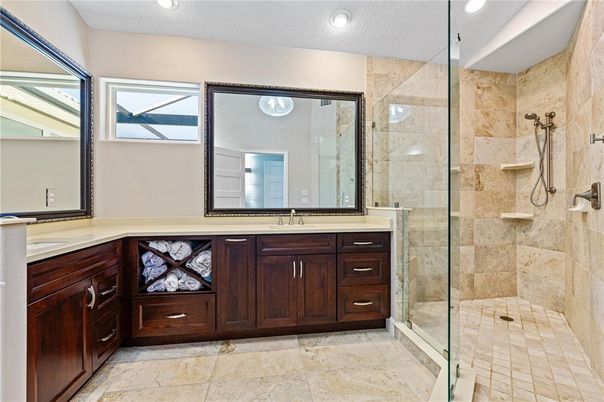 Bathroom, Glass Shower, Interior, Recessed Lighting