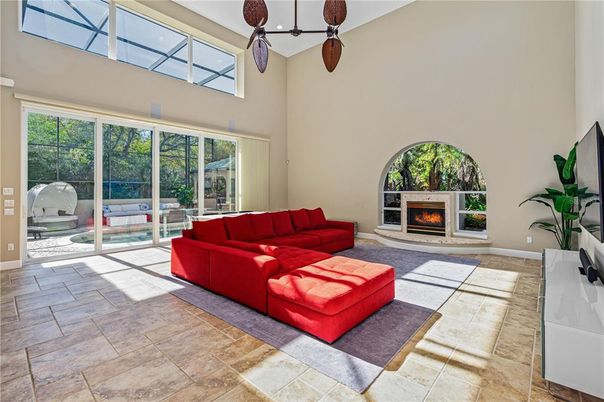 Fireplace, Interior, Living room, Pendant Lights