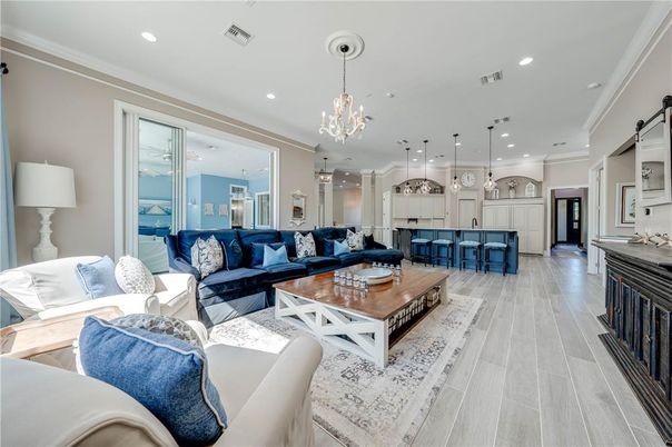Interior, Kitchen, Living room, Pendant Lights, Recessed Lighting, Wood Texture Flooring