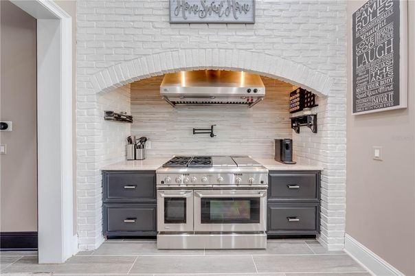 Interior, Kitchen, Stainless Steel Appliances, Stone Walls