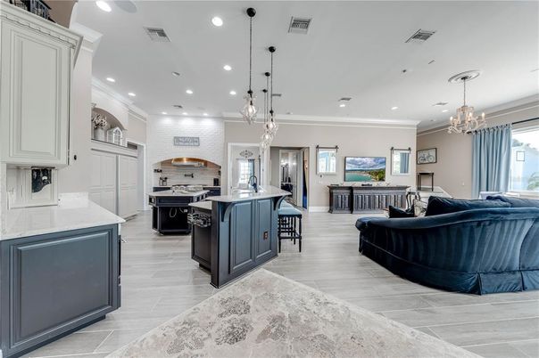 Interior, Kitchen, Living room, Pendant Lights, Recessed Lighting, Stainless Steel Appliances, Wood Texture Flooring