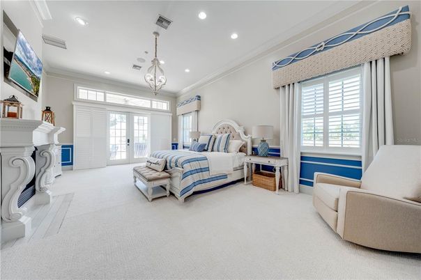 Bedroom, Fireplace, Interior, Pendant Lights, Recessed Lighting