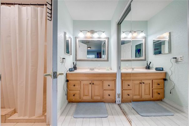 Bathroom, Dual Sink Vanities, Interior, Wood Texture Flooring