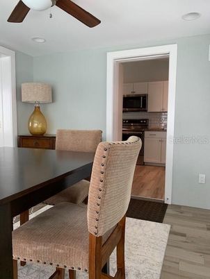 Dining room, Interior, Kitchen, Recessed Lighting, Wood Texture Flooring
