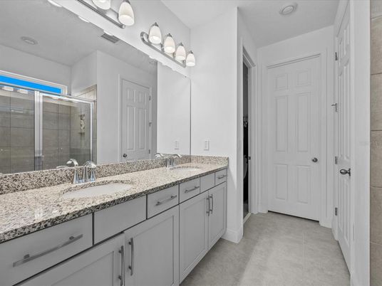 Bathroom, Dual Sink Vanities, Glass Shower, Interior