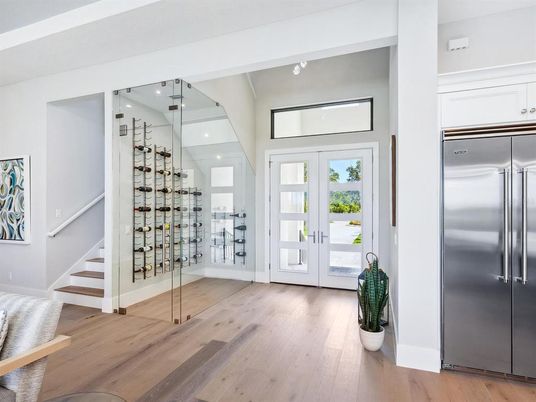 Interior, Stainless Steel Appliances, Wine Storage, Wood Texture Flooring