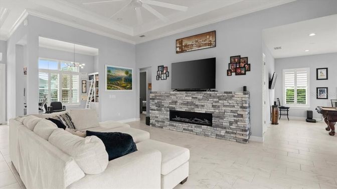 Fireplace, Interior, Living room, Marble, Piano, Recessed Lighting