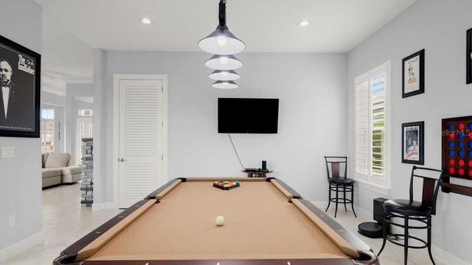 Billiard Table, Game Room, Interior, Pendant Lights, Recessed Lighting