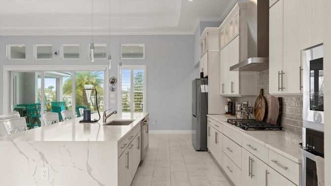 Interior, Kitchen, Marble, Pendant Lights