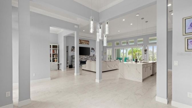 Interior, Kitchen, Living room, Marble, Pendant Lights, Recessed Lighting