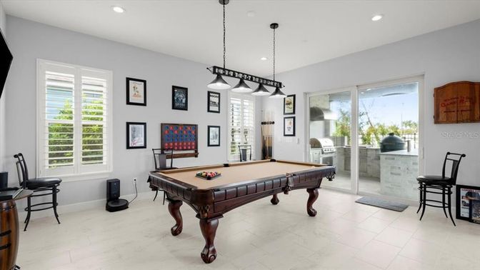 Billiard Table, Game Room, Interior, Pendant Lights, Recessed Lighting
