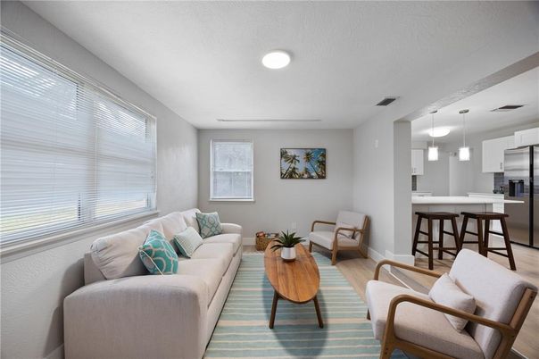 Interior, Kitchen, Living room, Pendant Lights, Recessed Lighting, Stainless Steel Appliances, Wood Texture Flooring