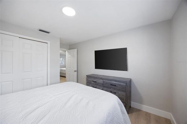Bedroom, Interior, Recessed Lighting, Wood Texture Flooring