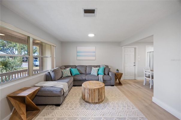 Interior, Living room, Recessed Lighting, Wood Texture Flooring