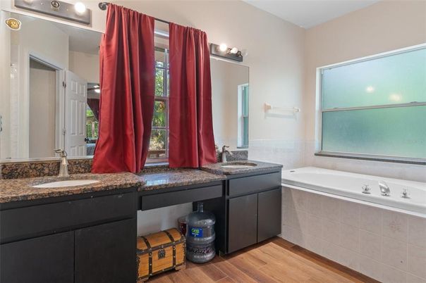 Bathroom, Dual Sink Vanities, Interior, Wood Texture Flooring