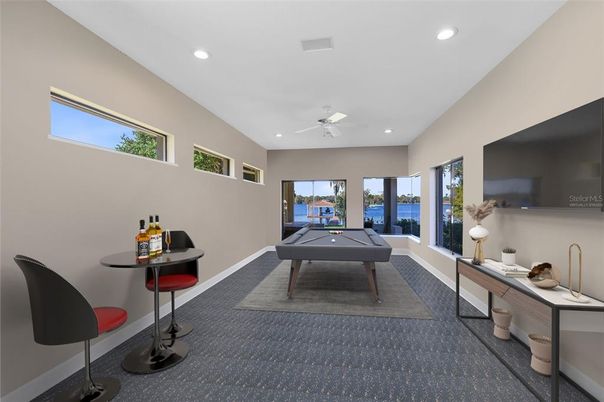Billiard Table, Game Room, Interior, Recessed Lighting