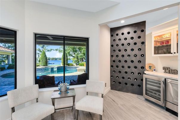 Interior, Kitchen, Recessed Lighting, Stainless Steel Appliances, Water, Wood Texture Flooring
