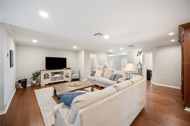 Interior, Living room, Recessed Lighting, Wood Texture Flooring