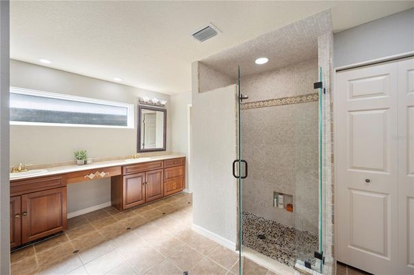 Bathroom, Dual Sink Vanities, Glass Shower, Interior, Recessed Lighting