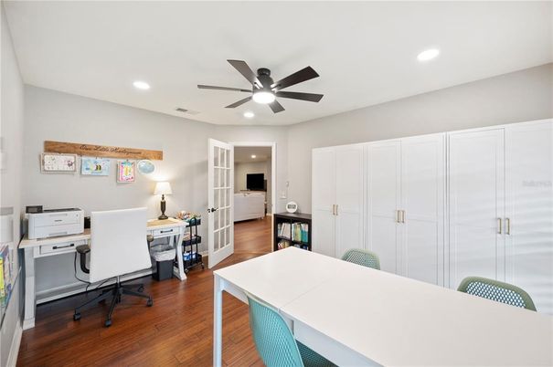 Home Office, Interior, Recessed Lighting, Wood Texture Flooring