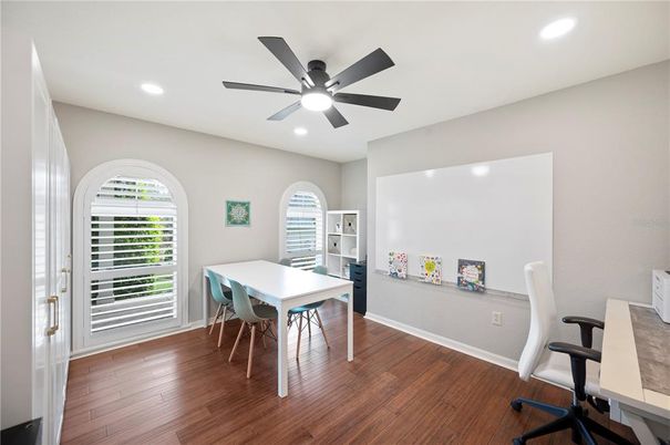 Home Office, Interior, Recessed Lighting, Wood Texture Flooring
