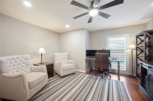 Home Office, Interior, Recessed Lighting, Wood Texture Flooring