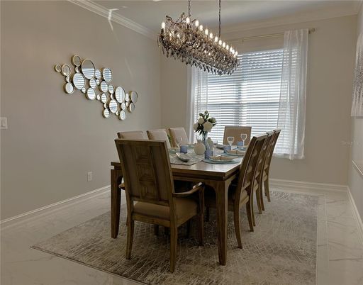 Chandelier, Dining room, Interior, Marble