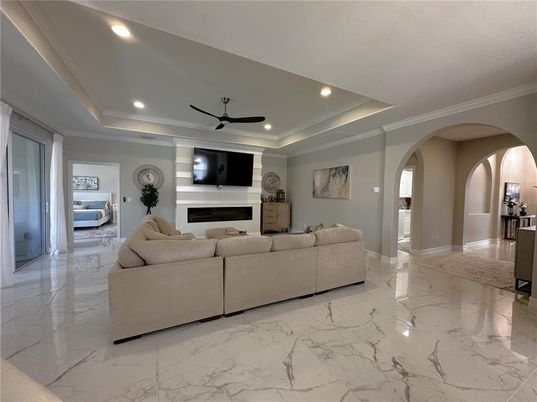 Fireplace, Interior, Living room, Marble, Recessed Lighting