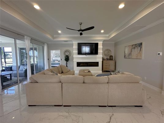 Fireplace, Interior, Living room, Marble, Recessed Lighting