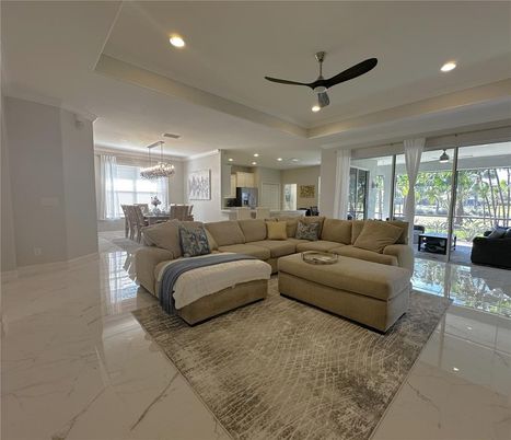 Dining room, Interior, Kitchen, Living room, Marble, Pendant Lights, Recessed Lighting