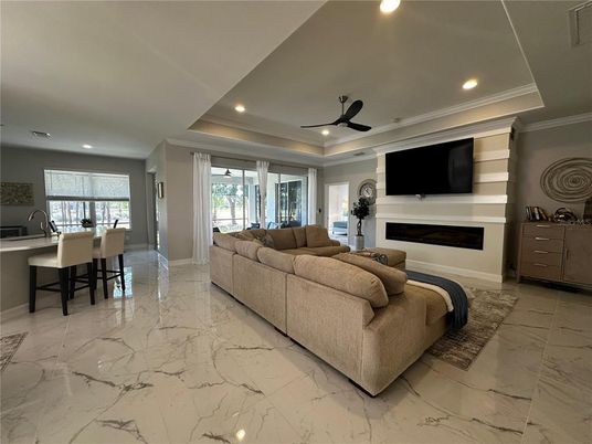 Fireplace, Interior, Living room, Marble, Recessed Lighting